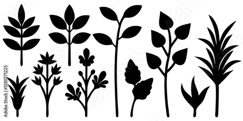 10 plants silhouette set , vector silhouette of plants