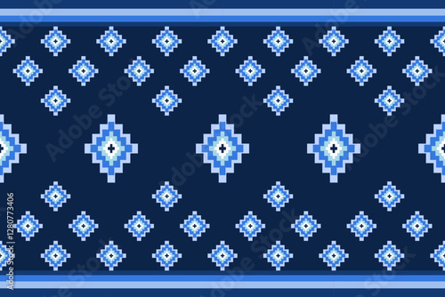 Vintage cross stitch traditional ethnic pattern.floral pixel art embroidery. Elegance background abstract Aztec beautiful seamless pattern for fabric,cloth,dress,carpet,curtain,sarong,batik