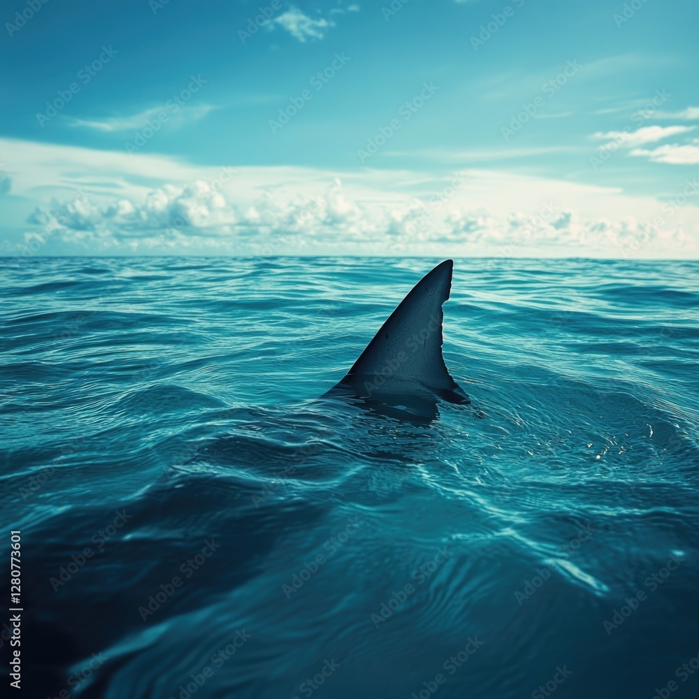 Fototapeta premium Shark Fin Rising from Ocean Water