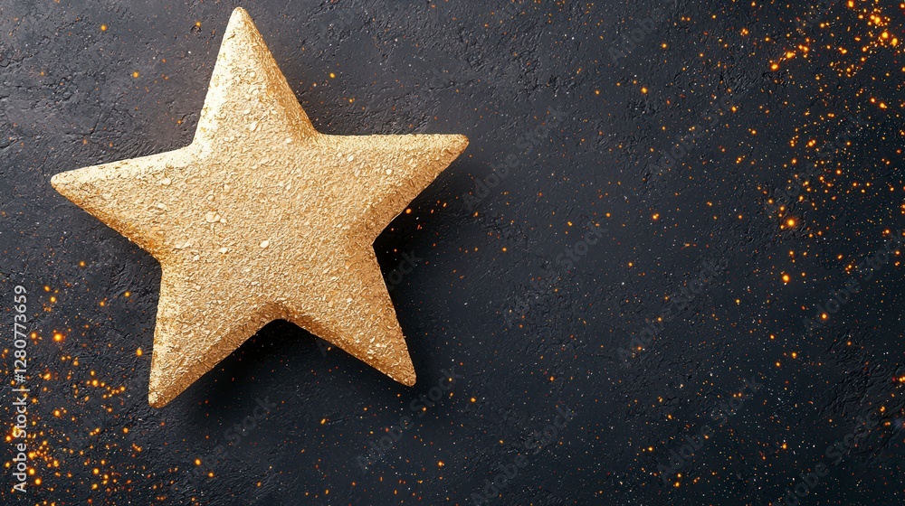 Gold star on a black surface with a radiant glow and captivating shine in a dark environment Gold star on a black surface with a radiant glow and captivating shine in a dark environment