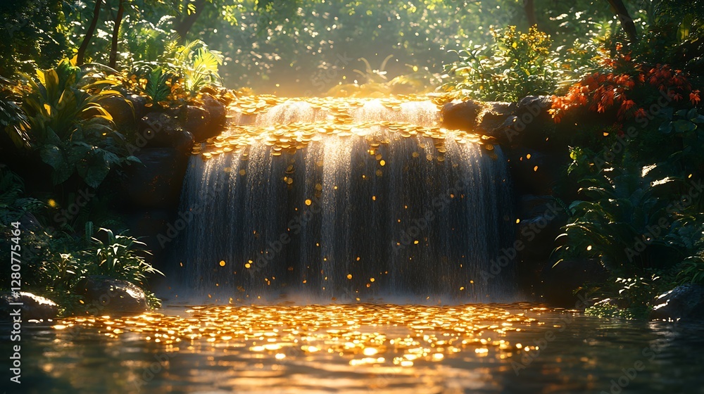 Naklejka premium Glowing coins flowing like water high resolution picture