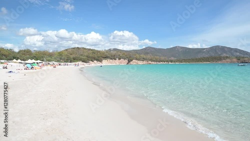 The long sandy beach of Porto Tramatzu, Teulada, Sardinia, Italy