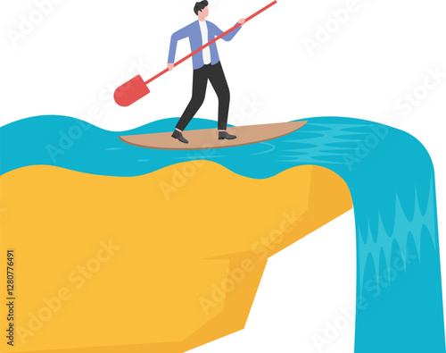 Businessman surfing financial stock graph. Riding stock graph waves on surfboard showing. Successful trader on peak of profitability.

