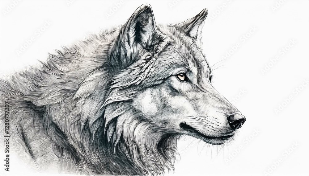 Fototapeta premium 白い背景に鉛筆でスケッチされた狼
