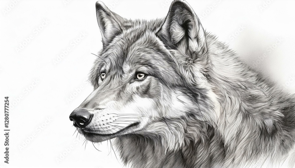 Fototapeta premium 白い背景に鉛筆でスケッチされた狼