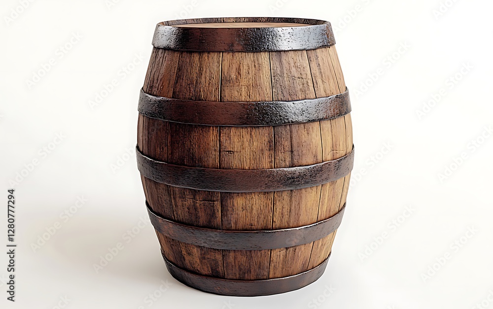 Fototapeta premium Wooden barrel on white background. Possible use product photography