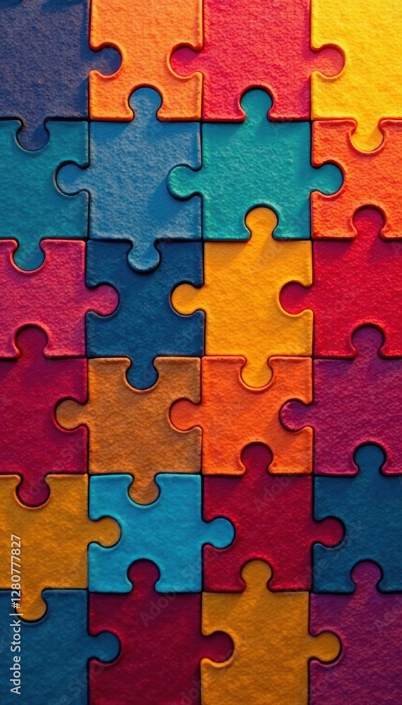 Abstract puzzle pieces forming a pattern on a multicolored backdrop, shapes, background Abstract puzzle pieces forming a pattern on a multicolored backdrop, shapes, background