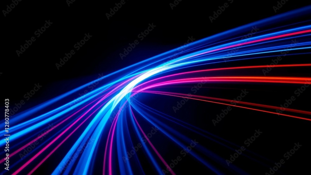 Vibrant dynamic light trails of blue and red flow smoothly across a black backdrop creating an abstr Vibrant dynamic light trails of blue and red flow smoothly across a black backdrop creating an abstr