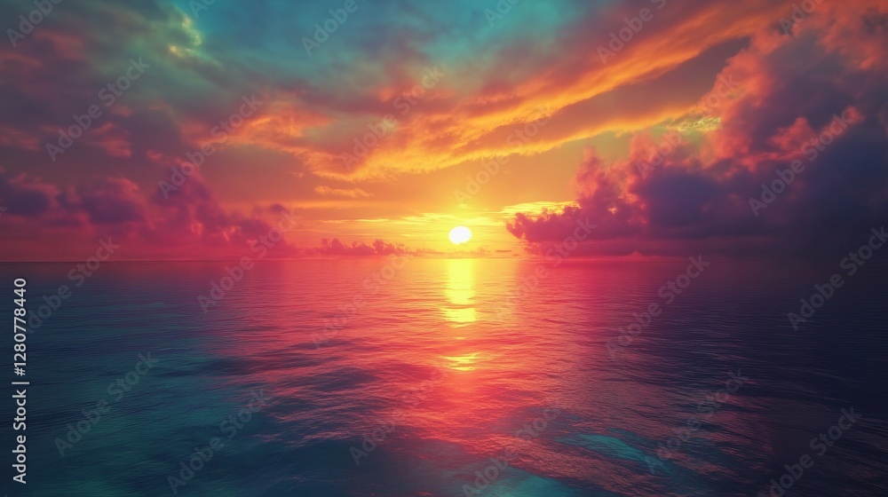 Vibrant sunset over the ocean colorful sky reflected in the water Vibrant sunset over the ocean colorful sky reflected in the water