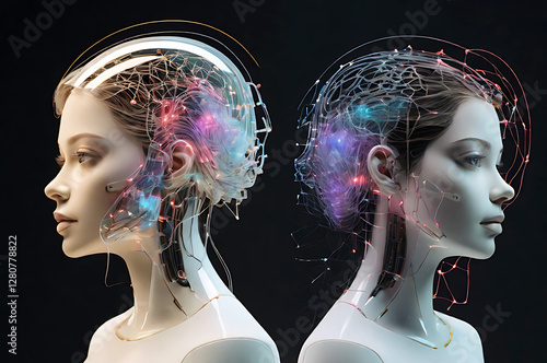 Human interact with AI artificial intelligence brain processor in concept of AI artificial intelligence engineering,