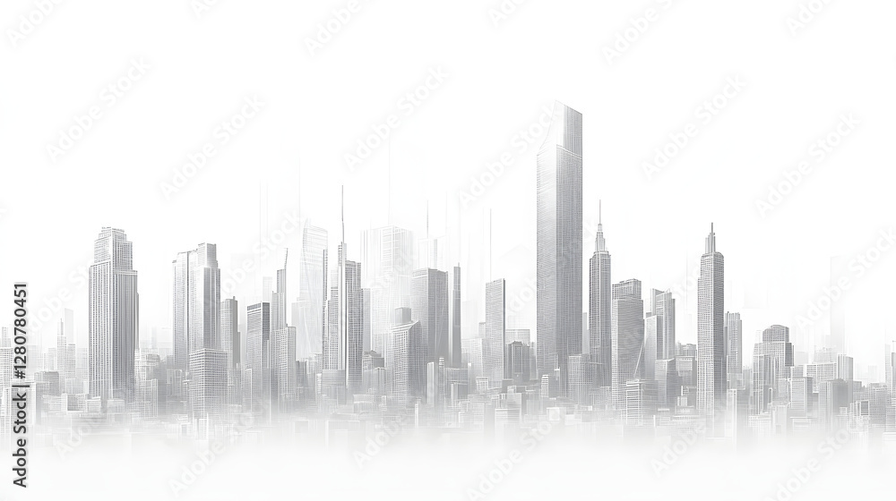 Naklejka premium A city skyline made of gray lines, vector illustration 