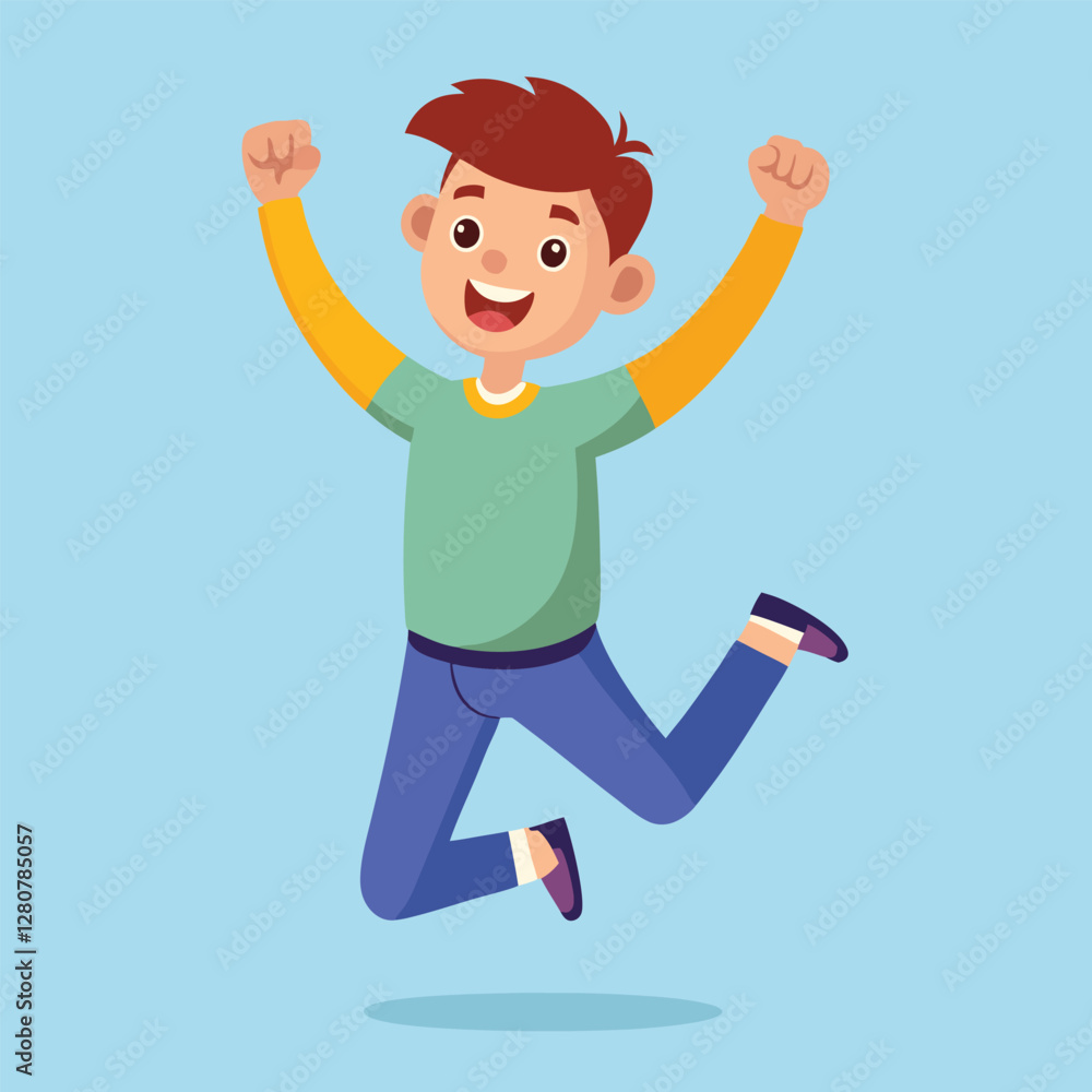 Happy boy jumping up in air Happy boy jumping up in air