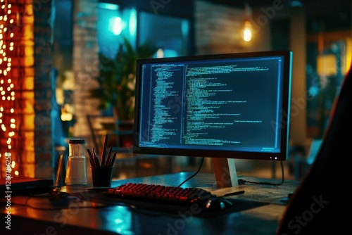 HTML Syntax Displayed on a Computer Monitor: Web Development Programming Language in a Digital Workspace
