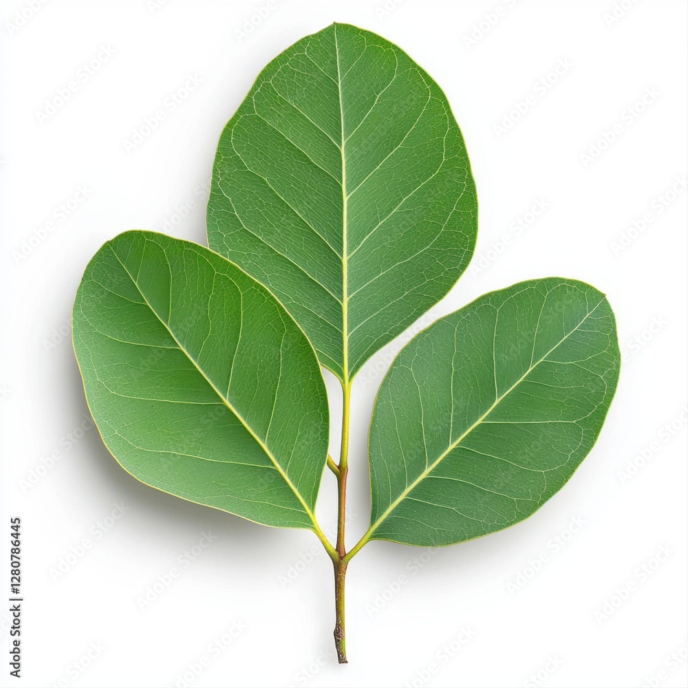 Obraz premium Green eucalyptus leaf isolated on a white background with transparent layer for graphic design and illustration