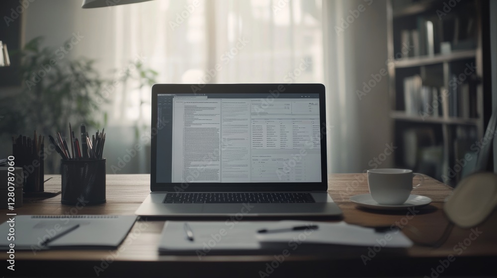 Autism research on a laptop screen in a focused office workspace. Featuring concentration and precision Autism research on a laptop screen in a focused office workspace. Featuring concentration and precision