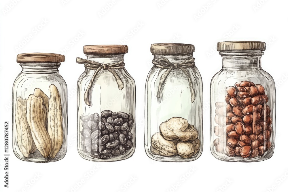 Rustic Glass Canisters Filled with Wholesome Dry Foods for a Cozy Kitchen Ambiance Rustic Glass Canisters Filled with Wholesome Dry Foods for a Cozy Kitchen Ambiance