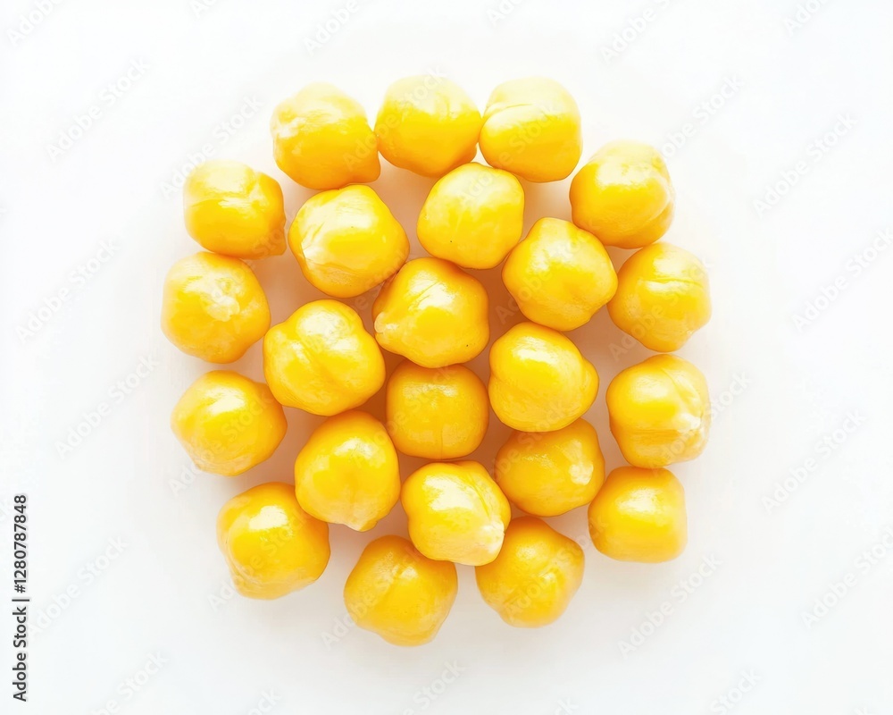 Closeup of Yellow Chickpeas Heaped on a Pure White Background, Top View of Isolated Dried Protein Source Closeup of Yellow Chickpeas Heaped on a Pure White Background, Top View of Isolated Dried Protein Source