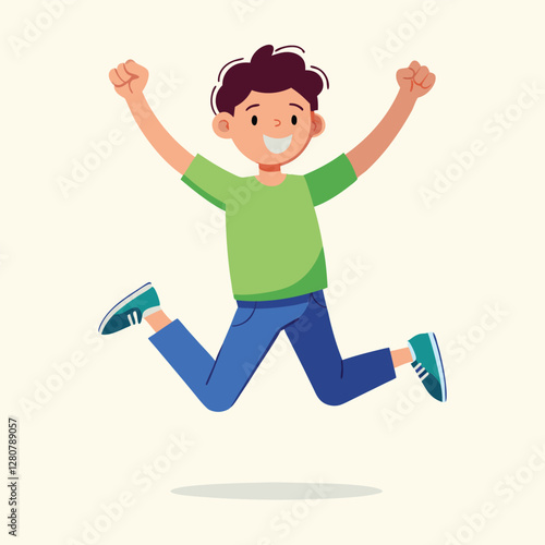 Happy boy jumping up in air