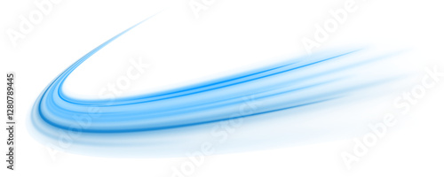 Abstract blue wave lines and glowing motion effect. Flowing waves of blue energy with glowing lights swirl, creating an impression of motion in transparent space. 