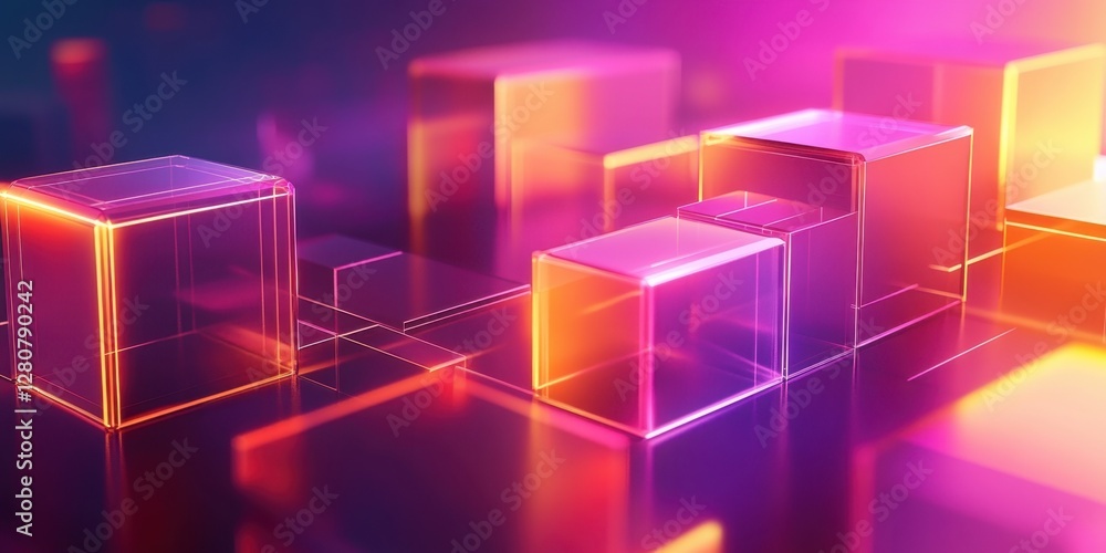 Abstract Neon Cubes Glowing in Vibrant Pink and Orange Hues, Digital Art Background Abstract Neon Cubes Glowing in Vibrant Pink and Orange Hues, Digital Art Background
