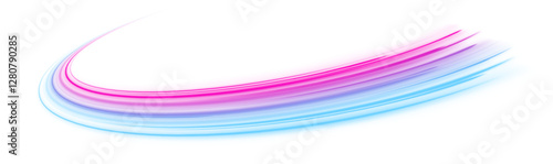 High speed IT technology concept, abstract stripes as data transfer on white background in png format. A colorful motion background of city light trails.	