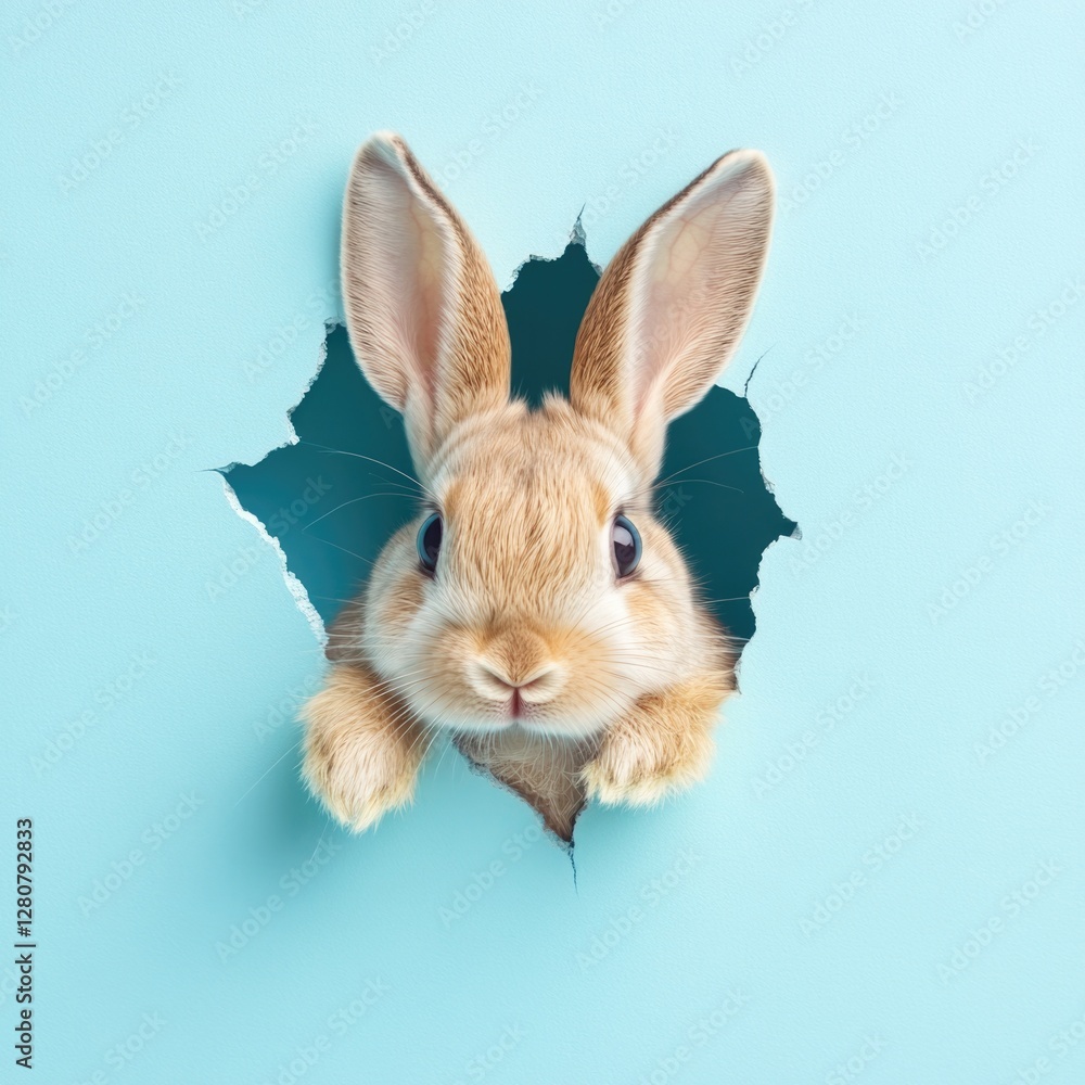 Obraz premium Easter Bunny Peeking Through Hole in Wall