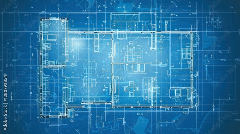 Architectural blueprint of a modern building design showcasing detailed floor plans and measurements with a blue background for construction professionals Architectural blueprint of a modern building design showcasing detailed floor plans and measurements with a blue background for construction professionals