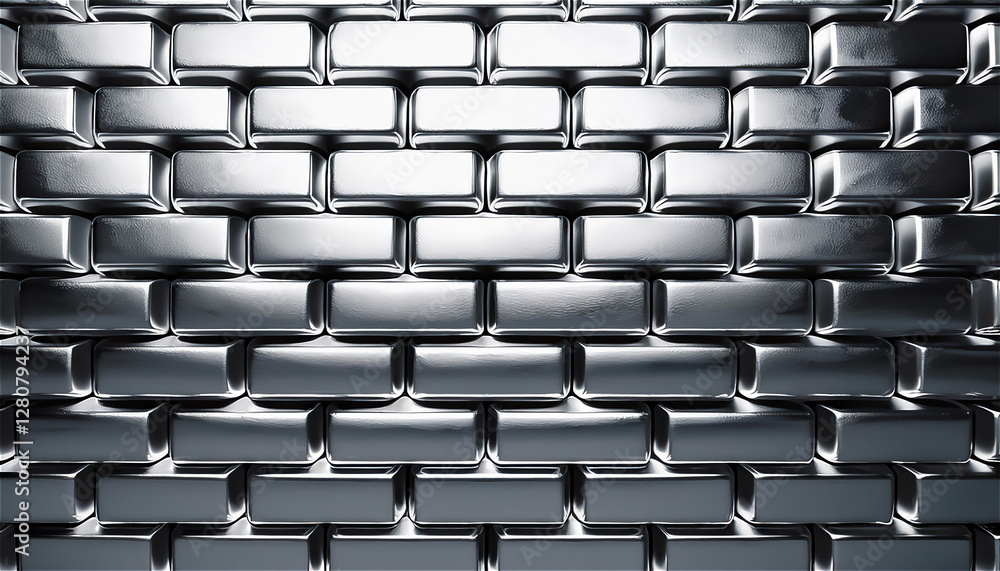 Naklejka premium stacking silver bars brick wall close up brickwall texture background. 3d render 