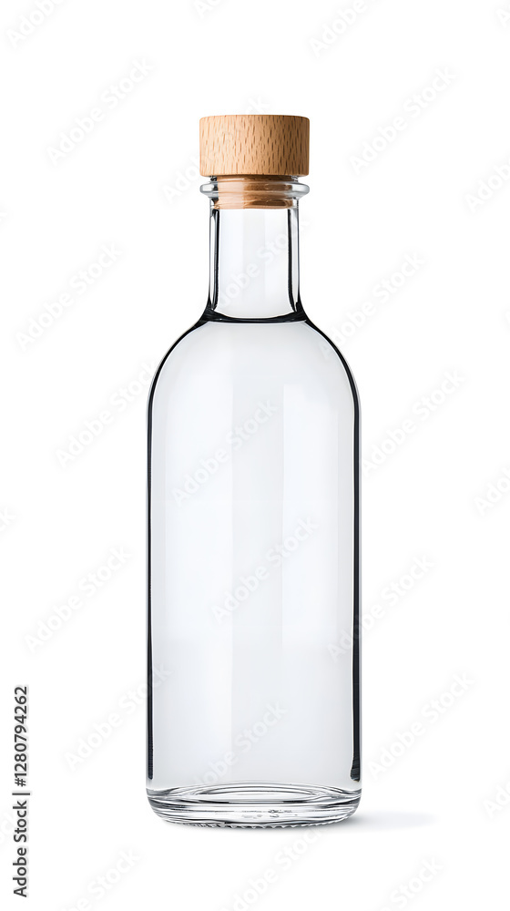 Glass clear bottle of water mock up, packaging template, isolated on white background Glass clear bottle of water mock up, packaging template, isolated on white background