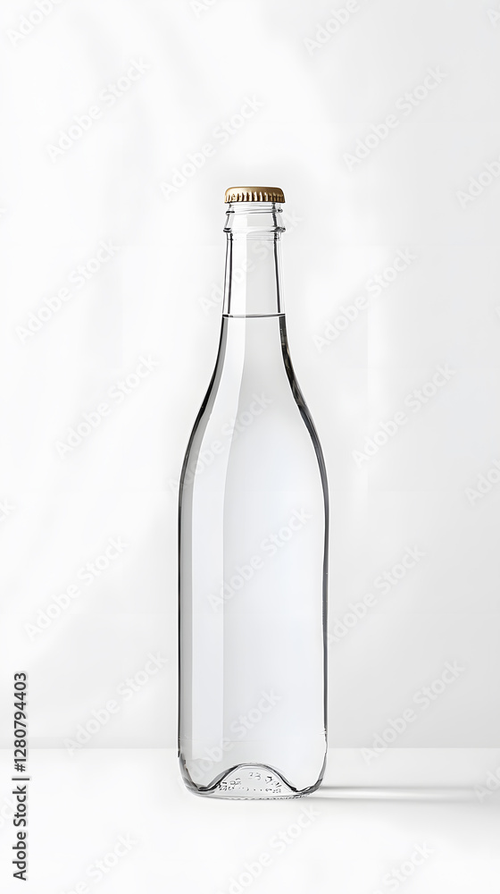 Glass clear bottle of water mock up, packaging template, isolated on white background Glass clear bottle of water mock up, packaging template, isolated on white background