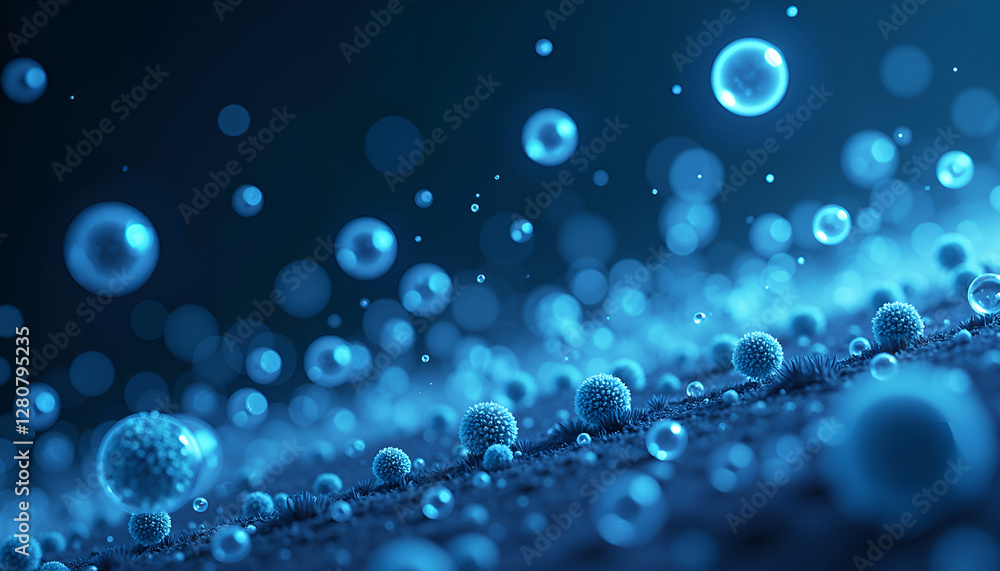 Abstract blue bubbles floating on textured background, Pollen in the air, Pollen Forecasts