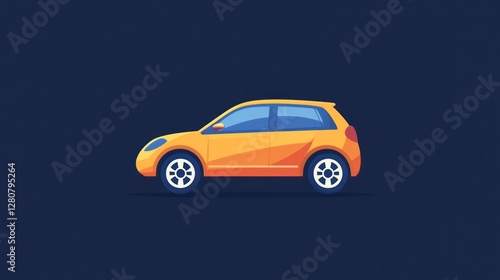 Stylized cartoon vector image of an orange car with a dark blue background