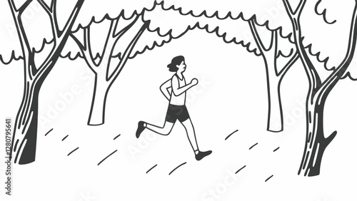 Health-conscious runner. Simple black and white line drawing illustration.Simple monochrome line drawing illustration.