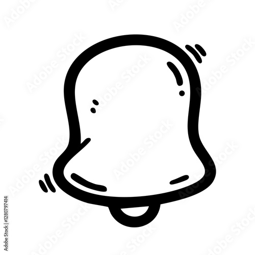 Black and white hand drawn doodle notification bell icon. Ideal for alerts, reminders, notifications, ringtones, messages, social media, UI/UX, apps, and communication graphics.