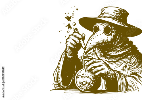 Plague Doctor hand drawn sketch vector