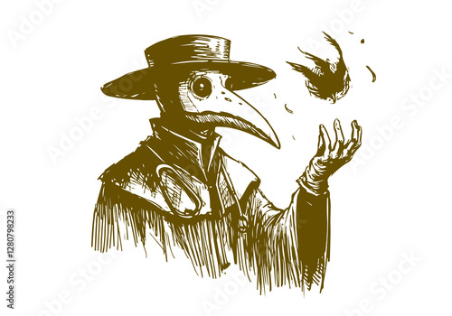 Plague Doctor hand drawn sketch vector