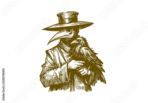 Plague Doctor hand drawn sketch vector