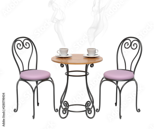 French sidewalk cafe concept with isolated scene on transparent background - 3d PNG illustration