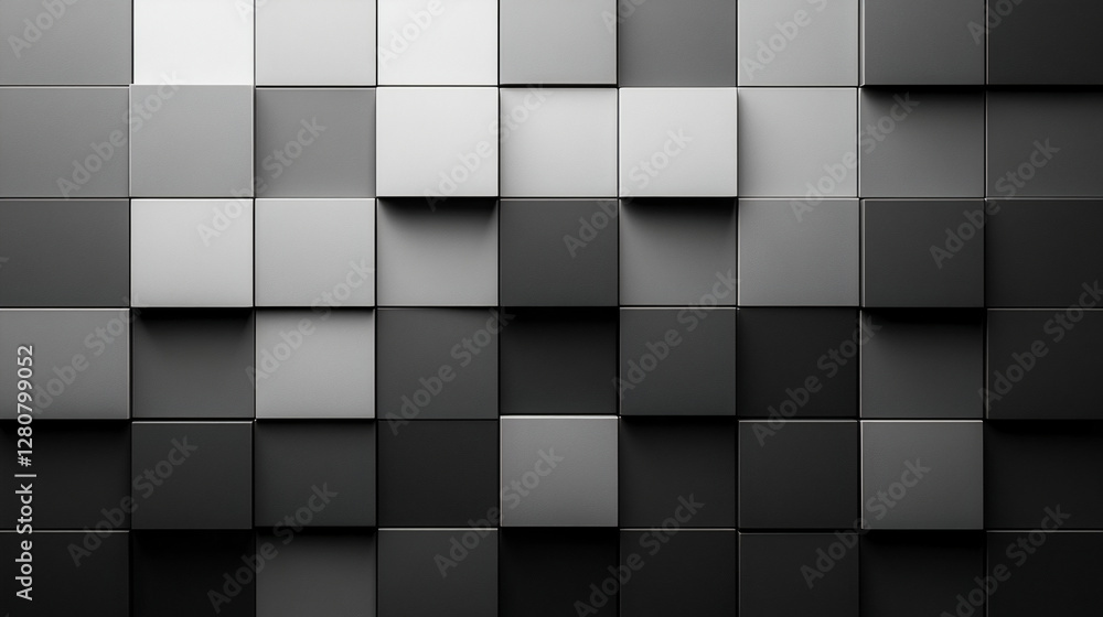 Panoramic minimalist background with gradient squares, smoothly transitioning from white to black, with geometric symmetry. Generative AI Panoramic minimalist background with gradient squares, smoothly transitioning from white to black, with geometric symmetry. Generative AI