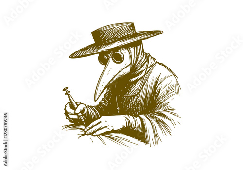 Plague Doctor hand drawn sketch vector