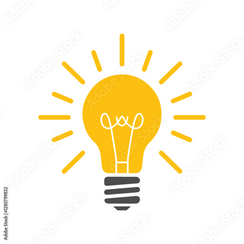 Lightbulb icon on light background. Idea symbol. Electric lamp, light, innovation, solution, creative thinking, electricity. Outline, flat and colored style. Flat design. 