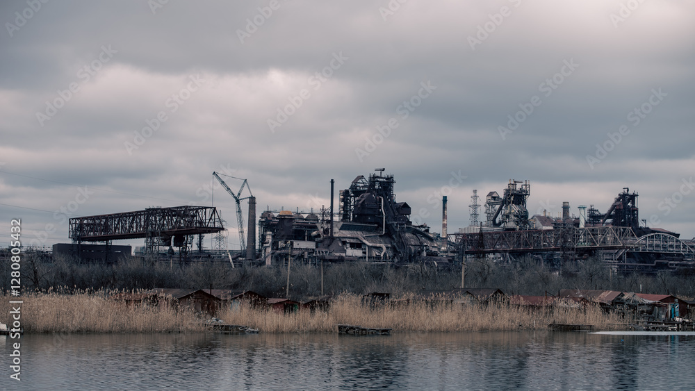 Fototapeta premium old broken down sunken ship in the port of Ukraine