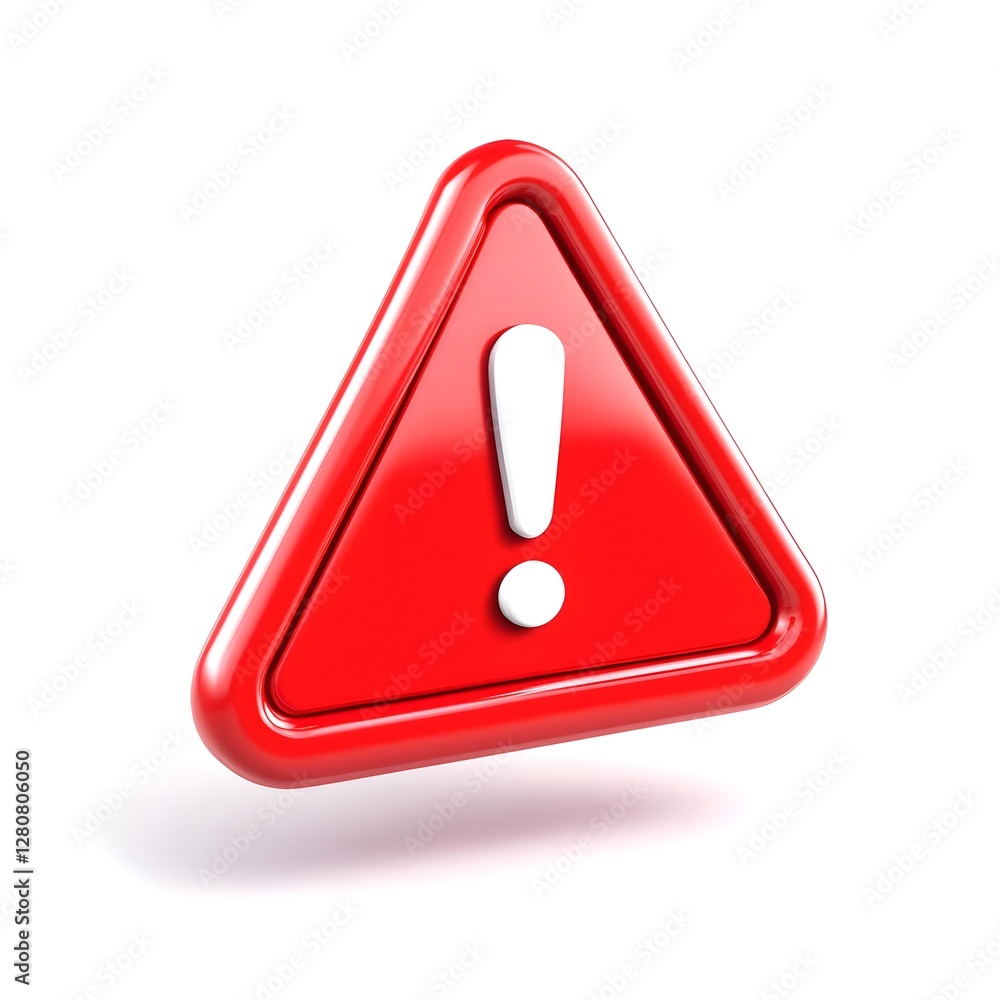 3d red triangular warning sign with a white exclamation mark, button, isolated on white. 3d red triangular warning sign with a white exclamation mark, button, isolated on white.