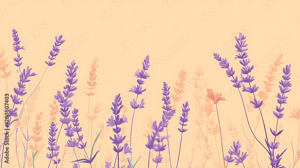 Lavender Flowers and Grasses on a Pale Yellow Background Lavender Flowers and Grasses on a Pale Yellow Background