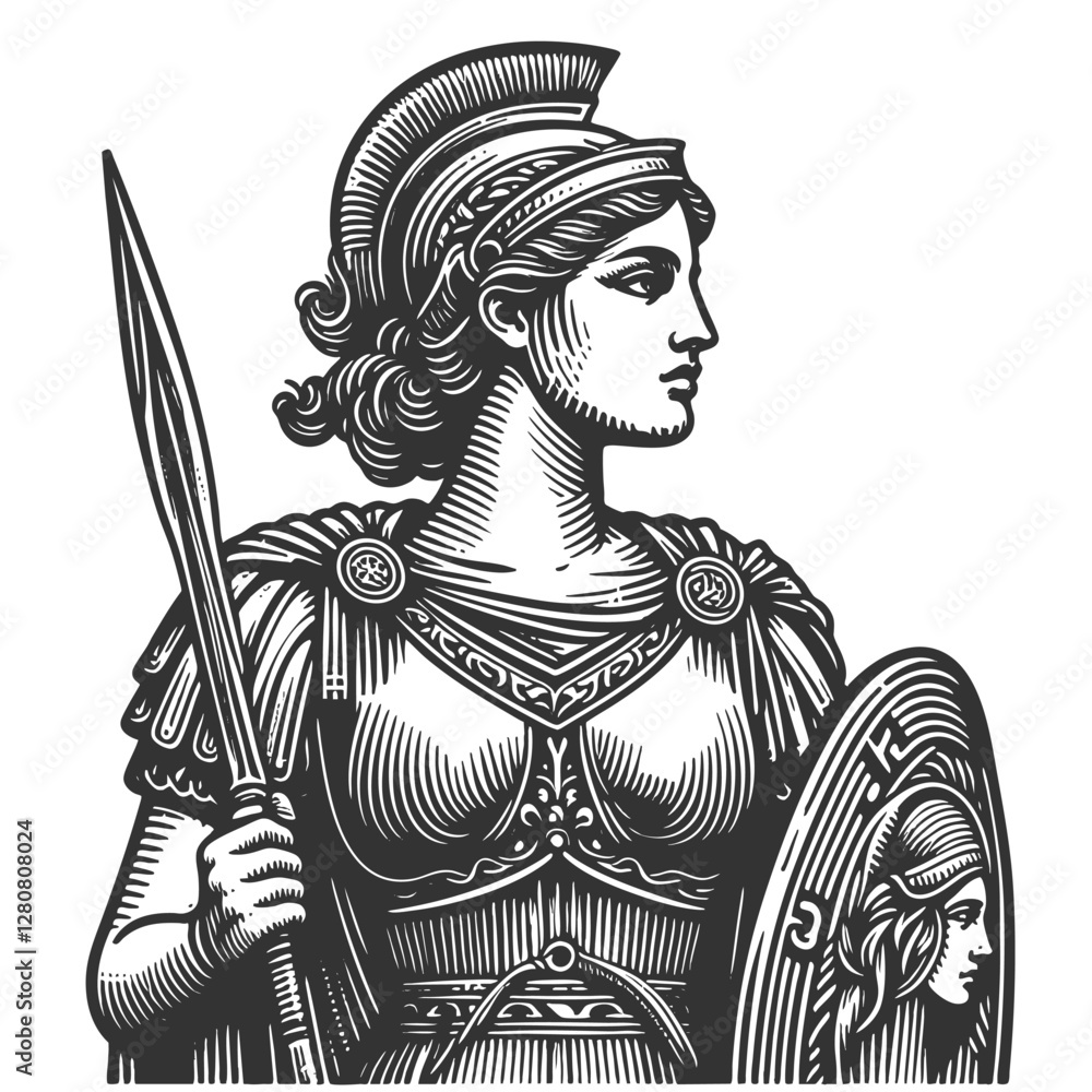Fototapeta premium Ancient Warrior Goddess with Spear Shield vector
