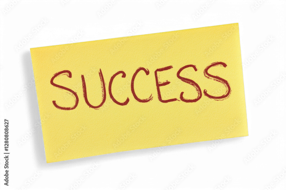 Success message on yellow paper with bold red letters on transparent background Success message on yellow paper with bold red letters on transparent background