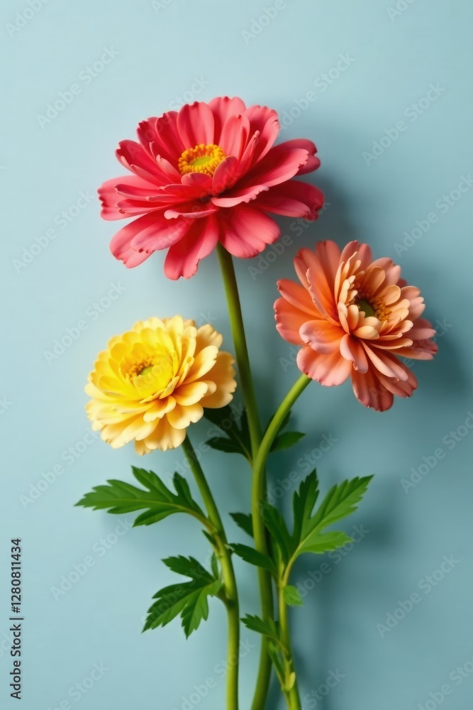 Ranunculus flowers in a loose bunch against a plain background, flower, floral Ranunculus flowers in a loose bunch against a plain background, flower, floral