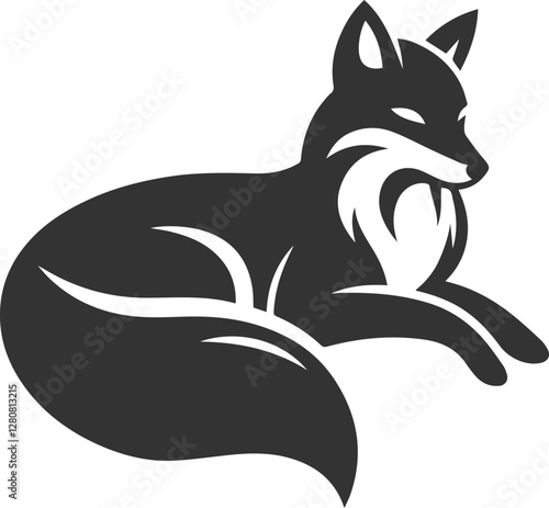 A fox lying down, resting its head on its paws vector animal silhouette