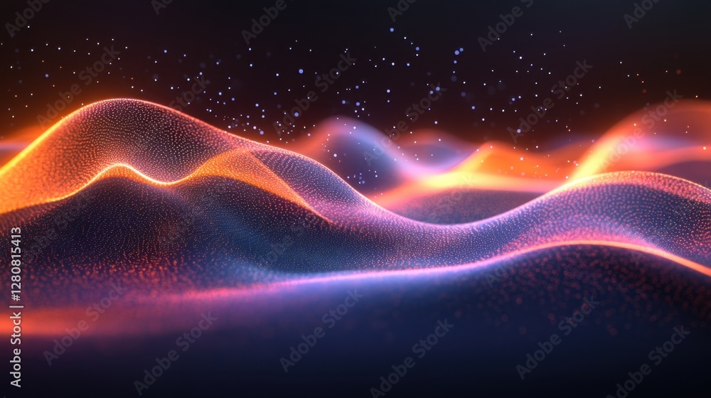 Abstract Glowing Particle Waves Digital Art Landscape: A mesmerizing blend of orange and blue hues creating a dynamic, ethereal digital landscape Abstract Glowing Particle Waves Digital Art Landscape: A mesmerizing blend of orange and blue hues creating a dynamic, ethereal digital landscape