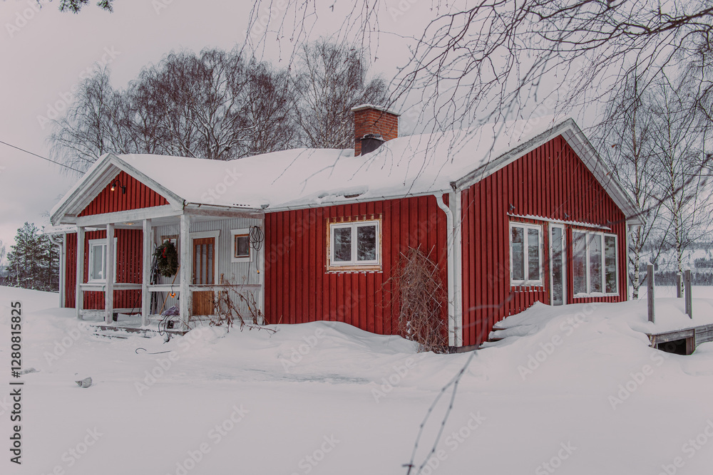 House in the scandinavian lapland in winter House in the scandinavian lapland in winter